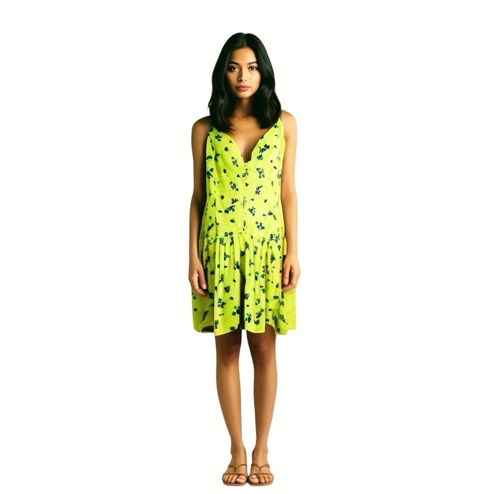 NWT ASOS Yellow Blue Floral V Neck Dress 14